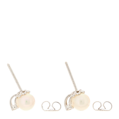 Tiffany 18K White Gold Diamond Akoya Pearl 6.5-7mm Signature Earrings 3 of 5