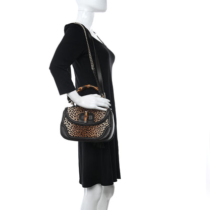 Gucci Calf Hair Jaguar Print Medium New Bamboo Top Handle Bag Brpwn 2 of 9