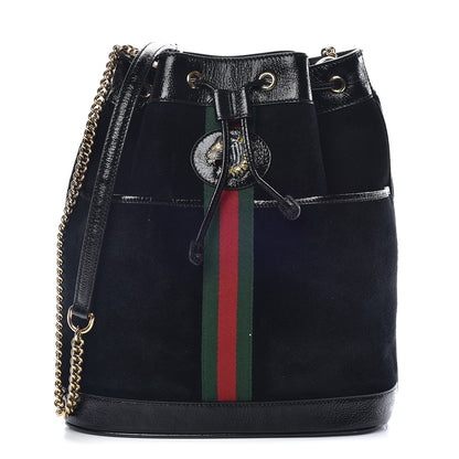 Gucci Suede Patent Web Medium Rajah Bucket Bag Black 1 of 16