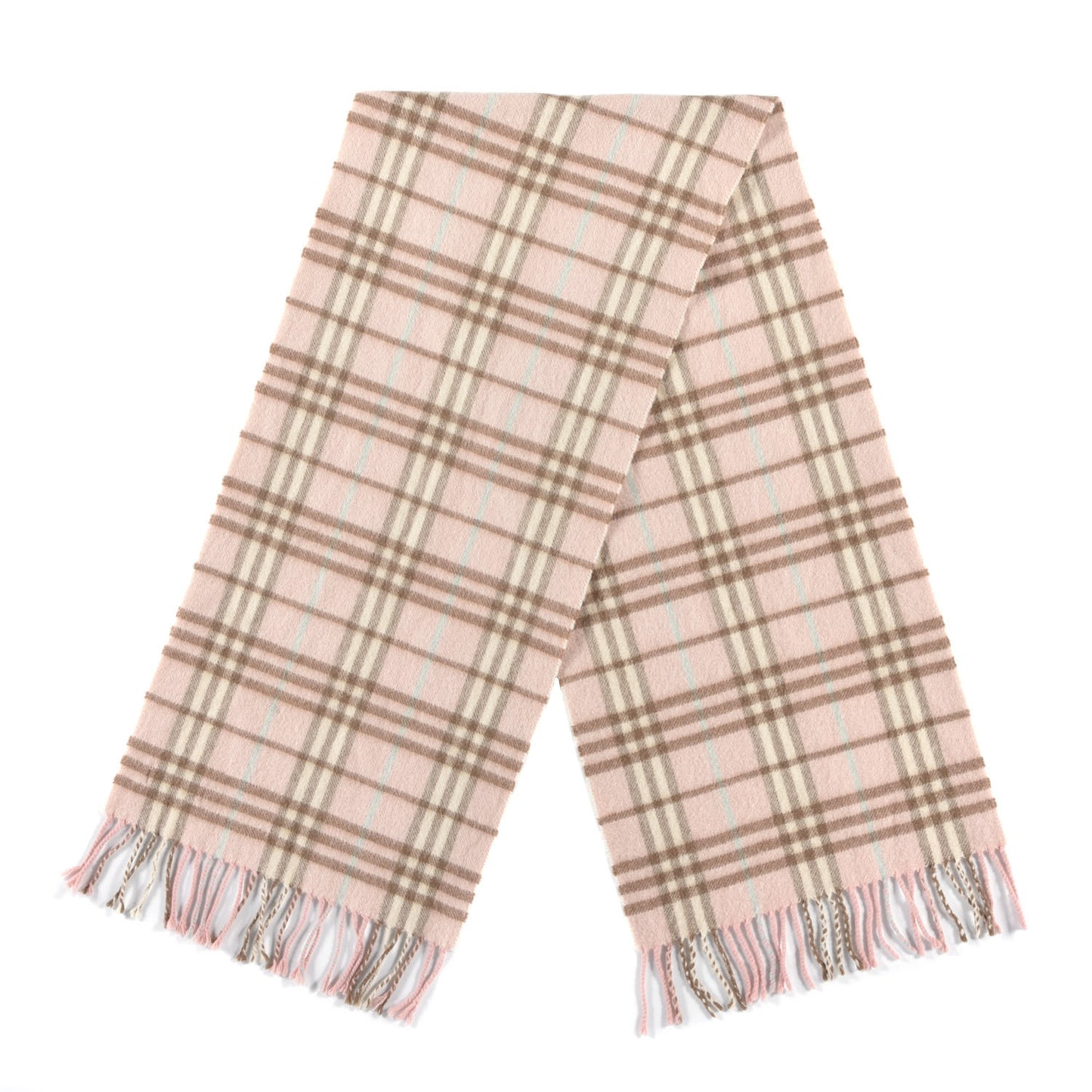 Cashmere Vintage Check Fringe Scarf Pink