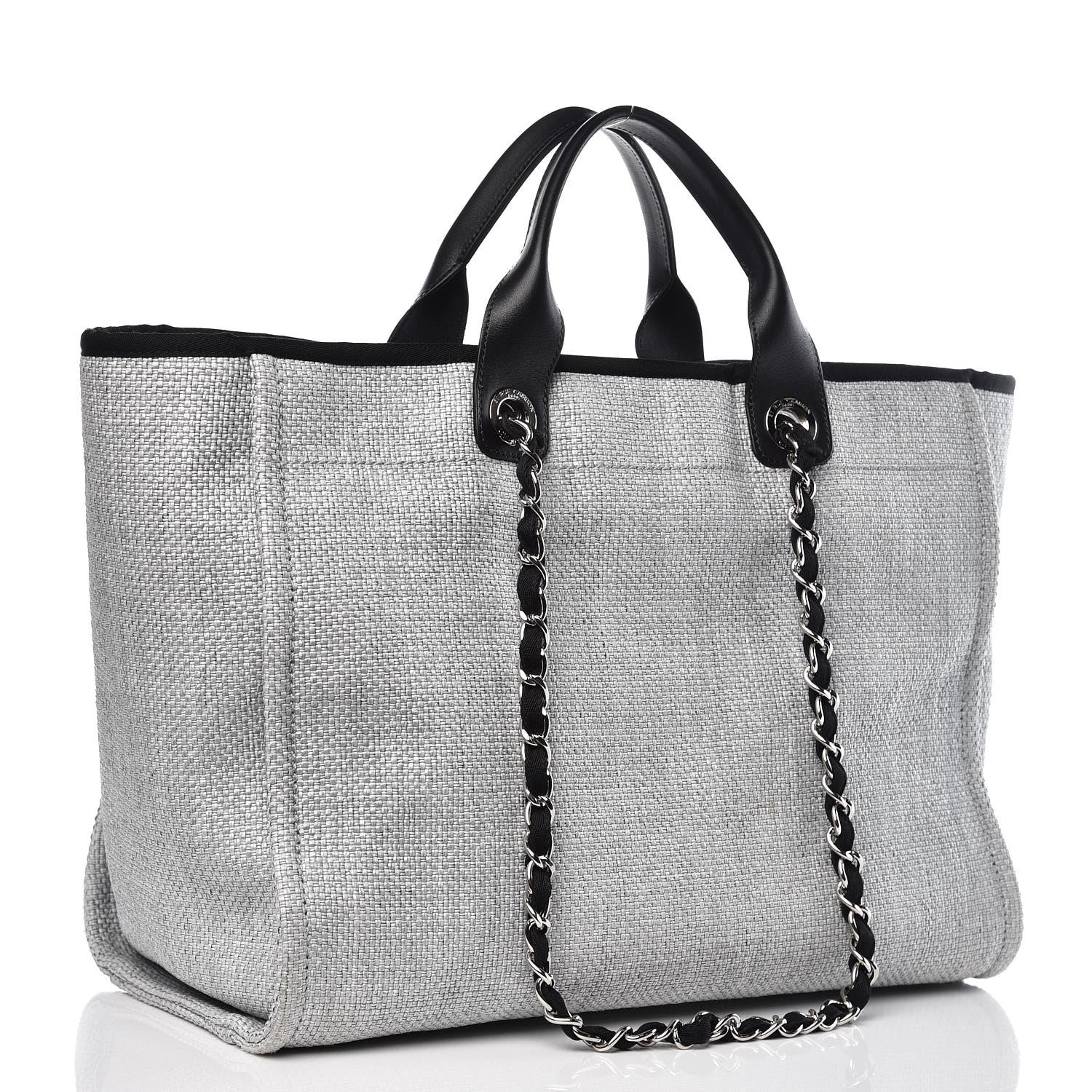 Chanel Woven Straw Raffia Large Deauville Tote Grey 3 of 7