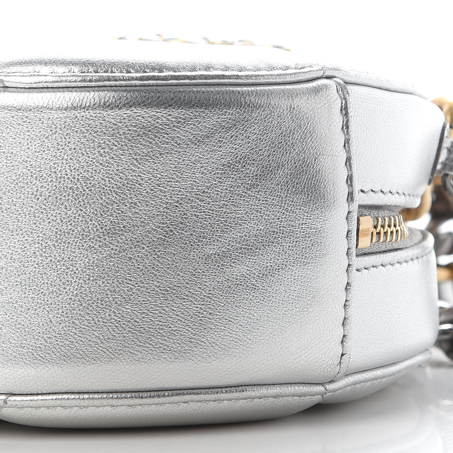 Chanel Metallic Lambskin Quilted Chanel 19 Round Clutch With Chain Silver 9 of 9