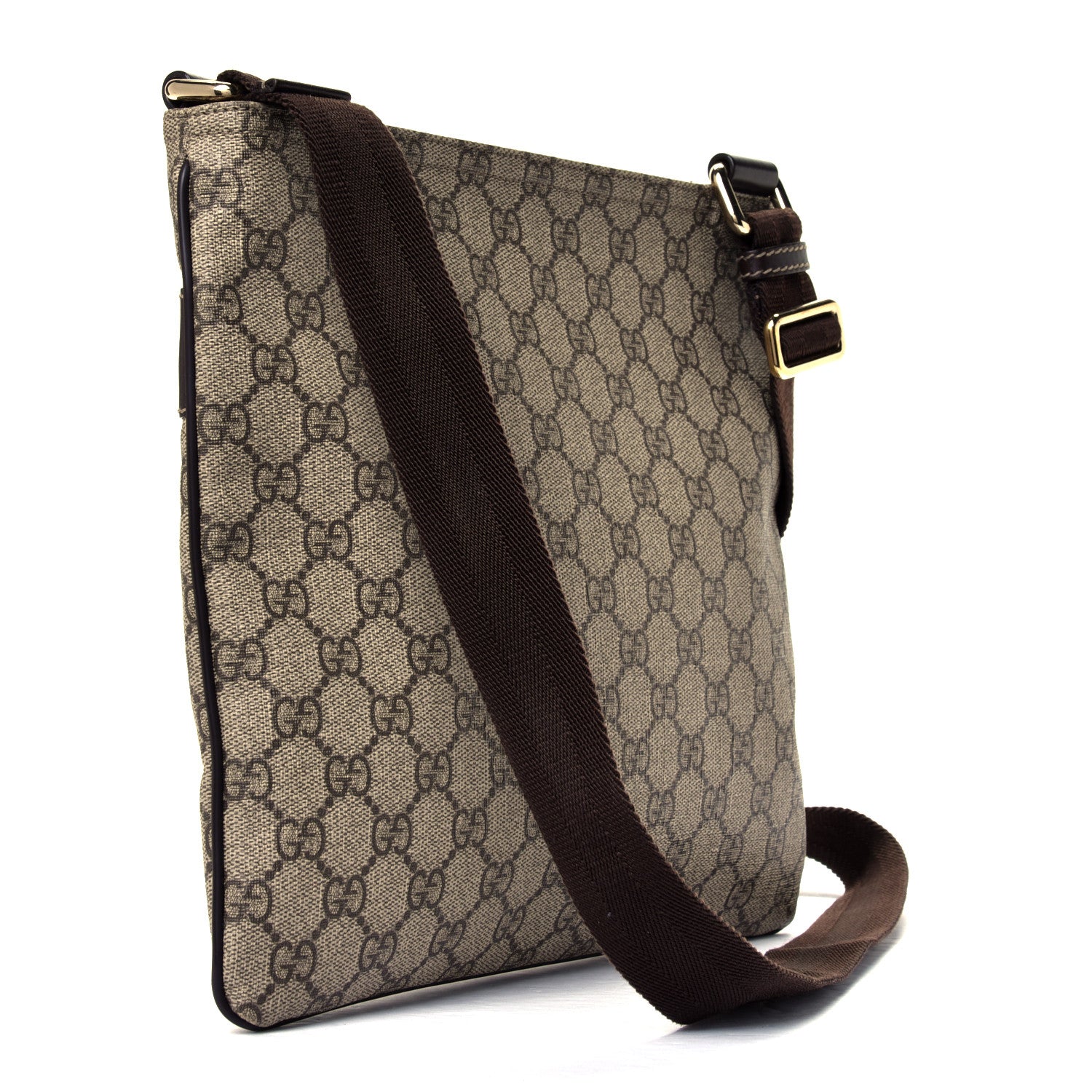 Gucci GG Supreme Monogram Selleria Calfskin Small Flat Side Zip Messenger Bag Beige Ebony Cocoa Dark Chocolate 2 of 6