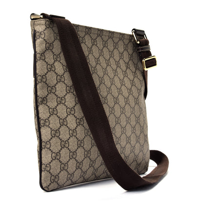 Gucci GG Supreme Monogram Selleria Calfskin Small Flat Side Zip Messenger Bag Beige Ebony Cocoa Dark Chocolate 2 of 6