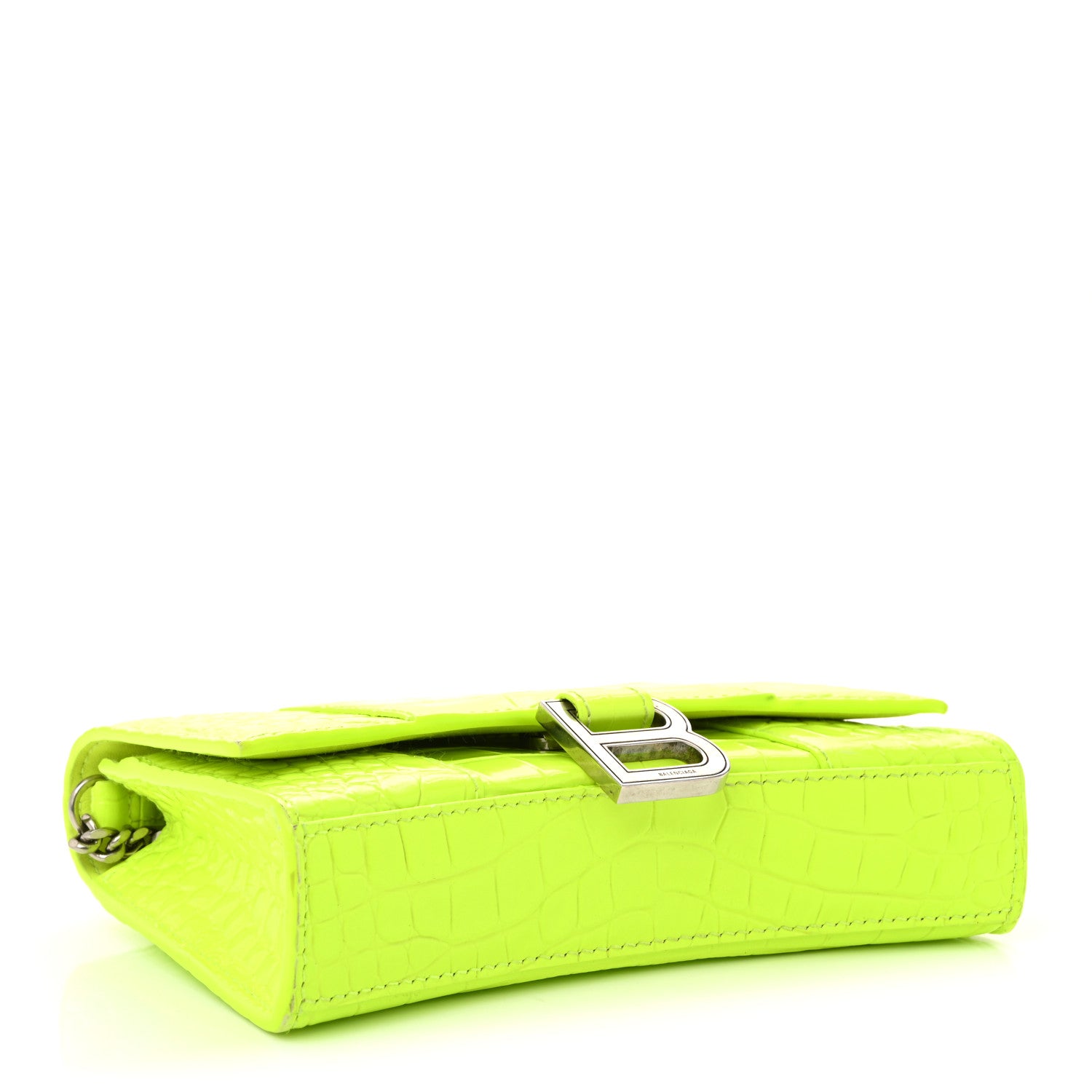 Balenciaga Shiny Calfskin Crocodile Embossed Hourglass Chain Bag Fluo Yellow 4 of 10