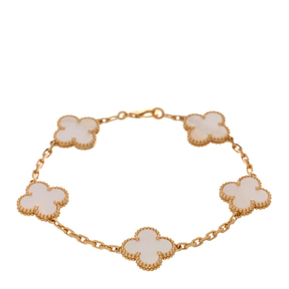 Van Cleef & Arpels 18K Yellow Gold Mother of Pearl 5 Motifs Vintage Alhambra Bracelet 1 of 5