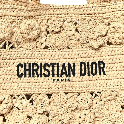 Christian Dior Woven Raffia Floral Embellished Small Book Tote Natural 10 of 13