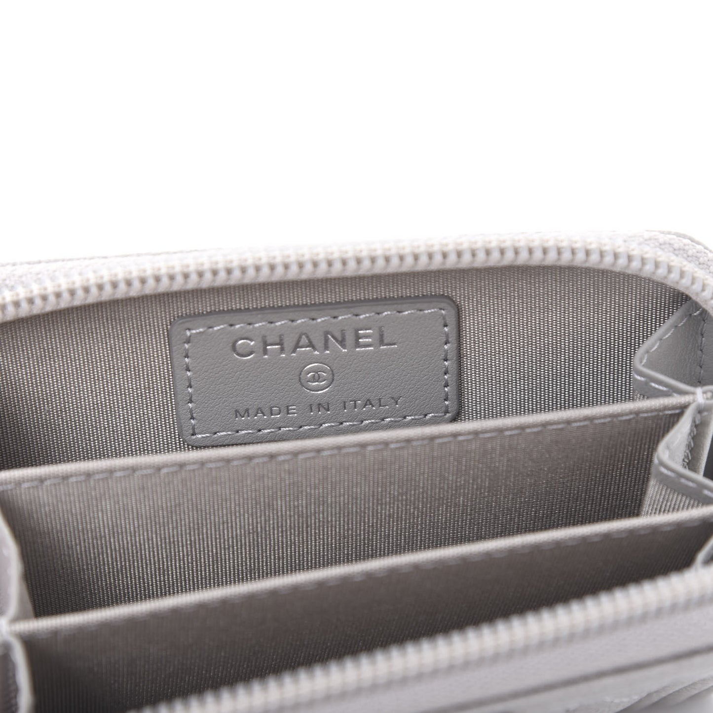 Caviar Quilted Boy Zip Around Coin Purse Wallet Grey