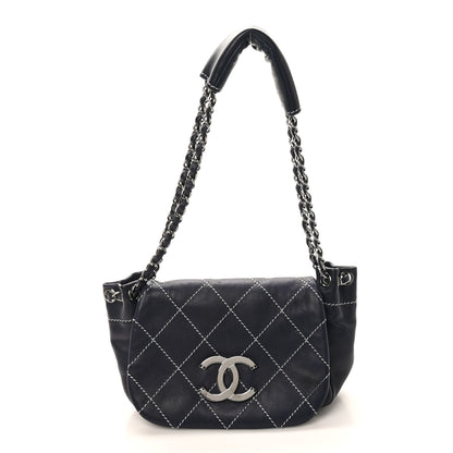 Chanel Lambskin Contrast Stitch Small Surpique Accordion Flap Navy 1 of 10