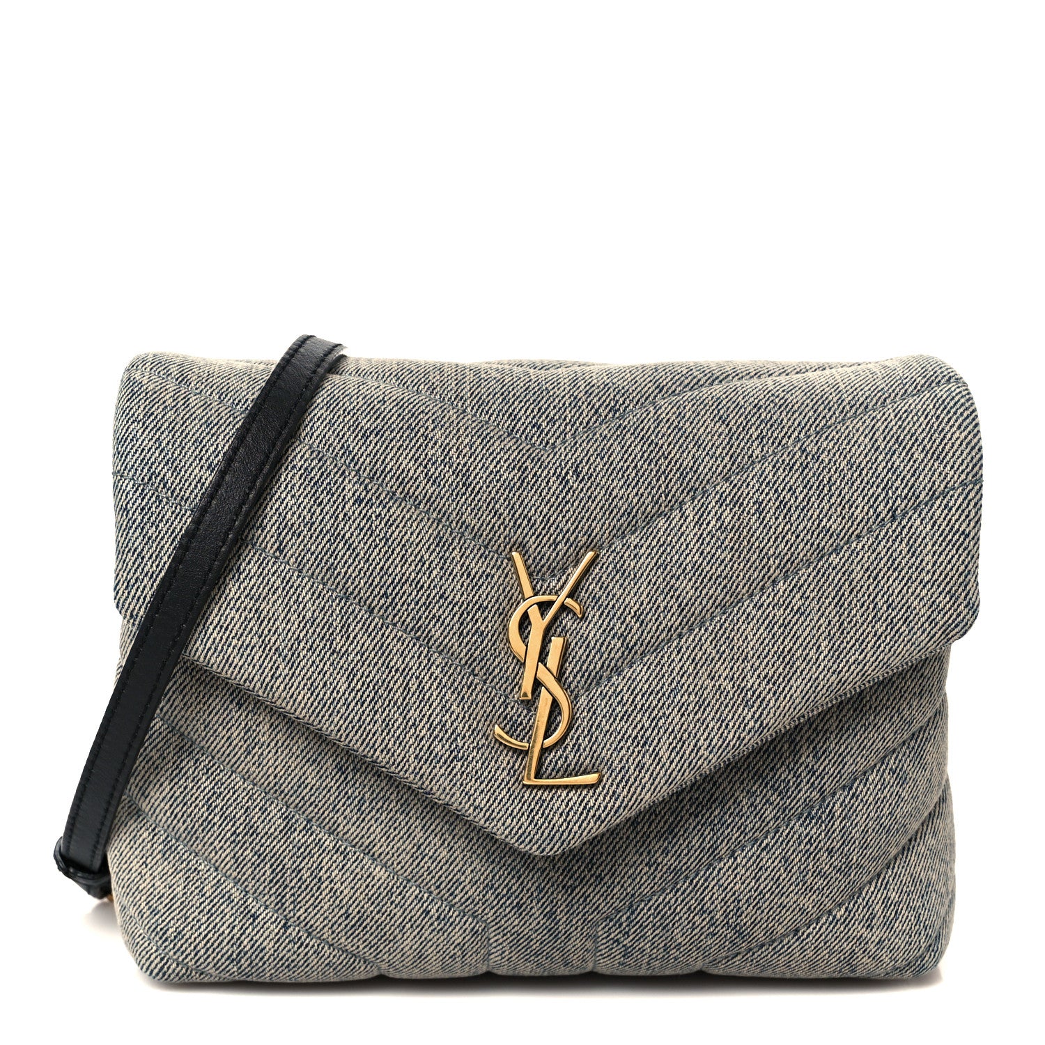 Saint Laurent Denim Y Quilted Monogram Toy Loulou Crossbody Bag Grey 1 of 11