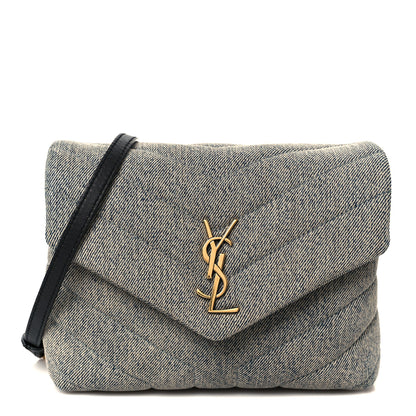 Saint Laurent Denim Y Quilted Monogram Toy Loulou Crossbody Bag Grey 1 of 11