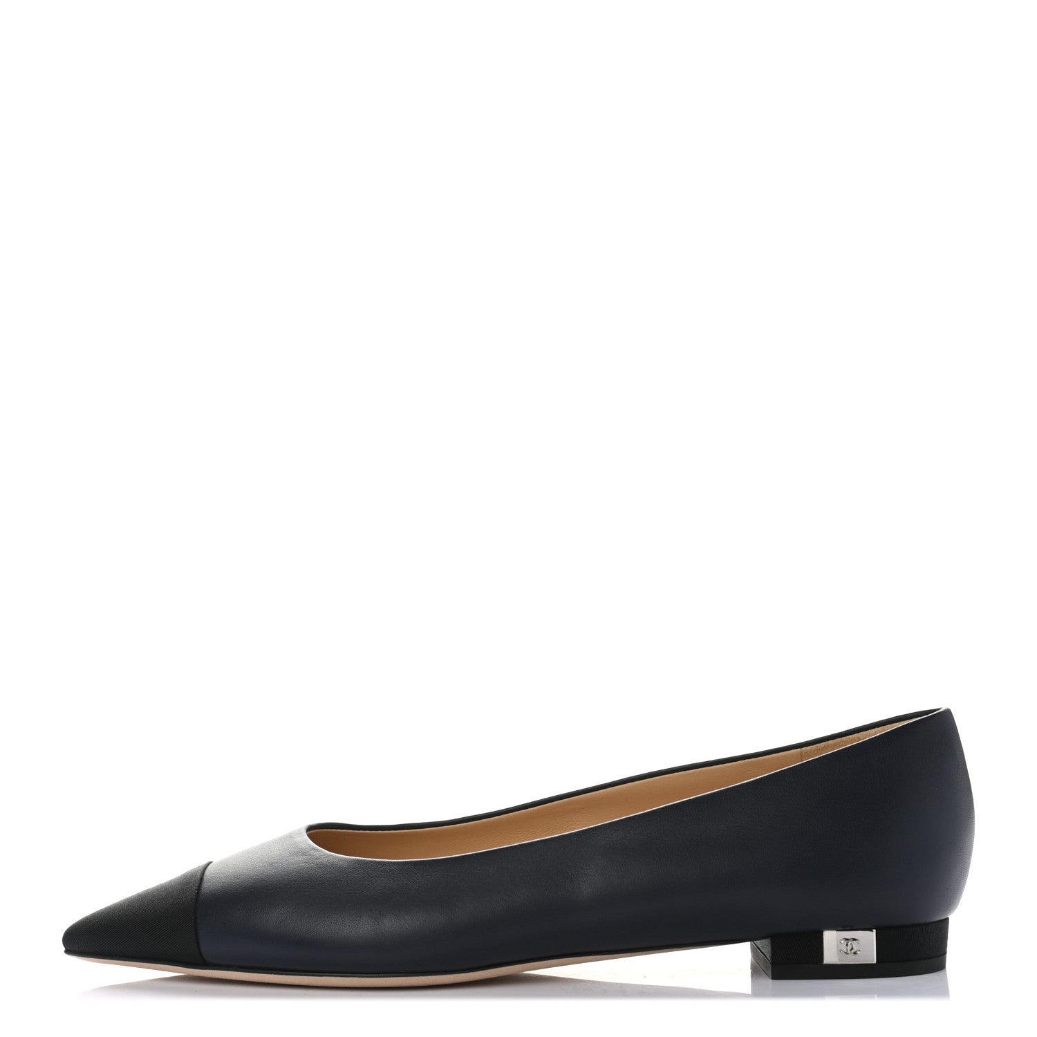 Chanel Lambskin Grosgrain Cap Toe Ballerina Flats 41 Navy Black 1 of 8