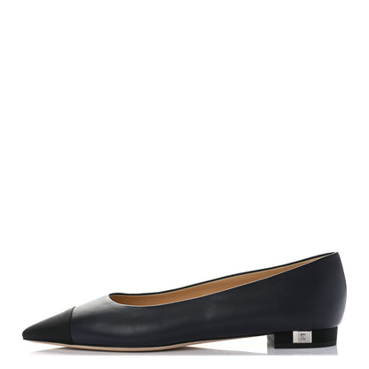 Chanel Lambskin Grosgrain Cap Toe Ballerina Flats 41 Navy Black 1 of 8
