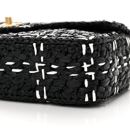 Chanel Raffia Effect Medium Tweedy Flap Bag Black White 10 of 10