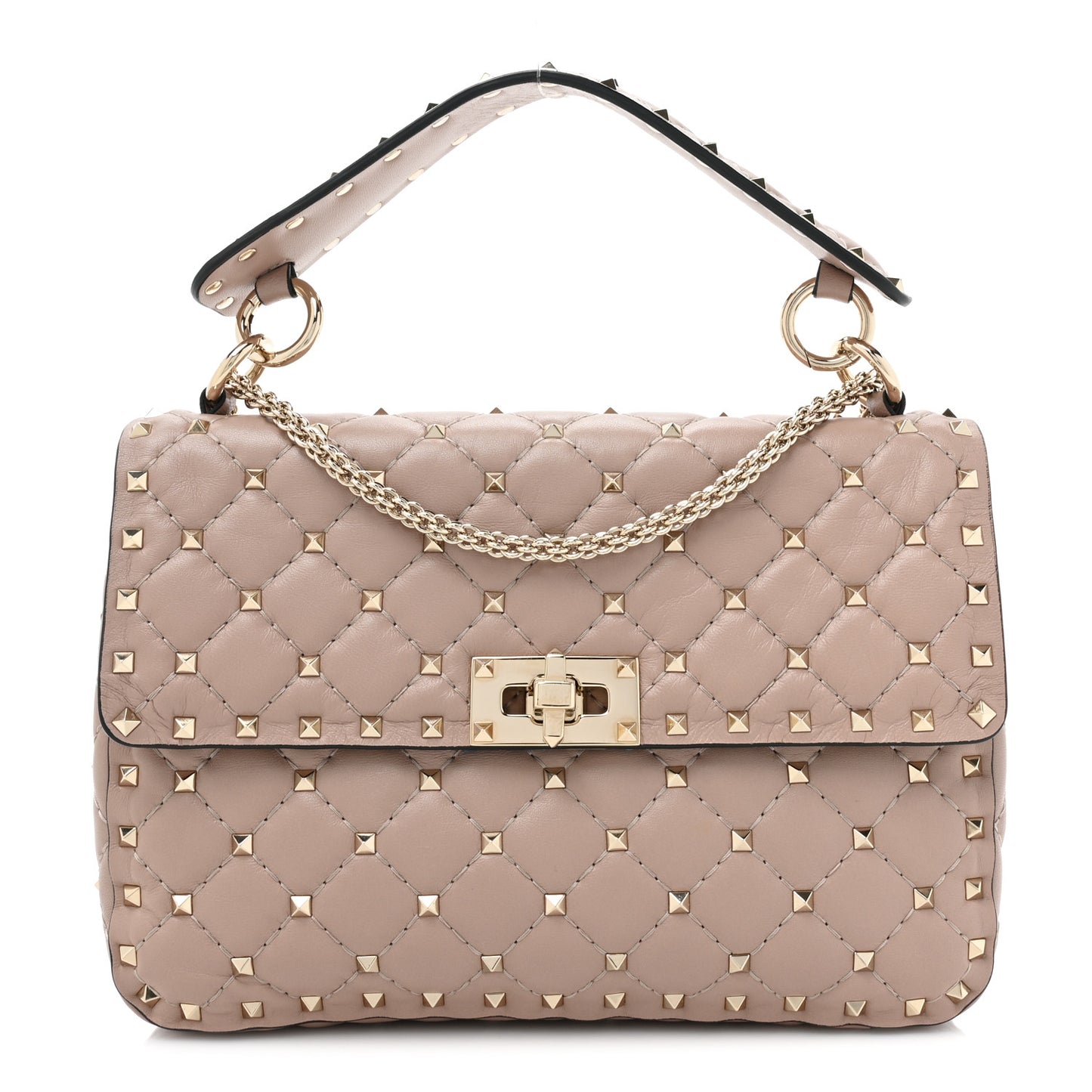 Lambskin Medium Rockstud Spike Shoulder Bag Poudre
