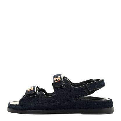 Chanel Velvet Velcro Dad Sandals 40 Navy Blue 1 of 4