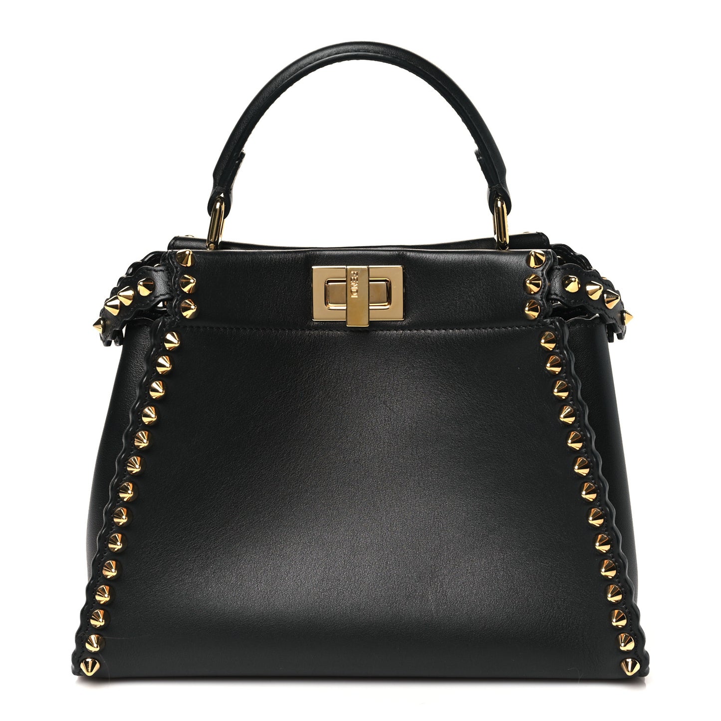 Vitello Seta Shiny Nappa Scalloped Studded Mini Peekaboo Iconic Satchel Black