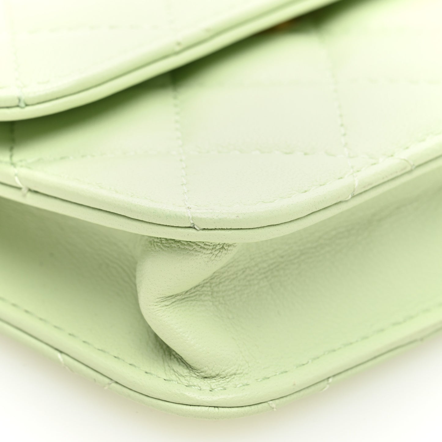 Lambskin Quilted Pearl Crush Clutch With Chain Light Green