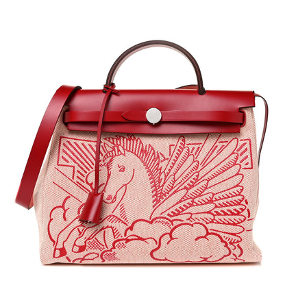 Hermes Vache Hunter Toile Pegase Pop Herbag Zip Retourne 31 PM Rouge Piment 3 of 9
