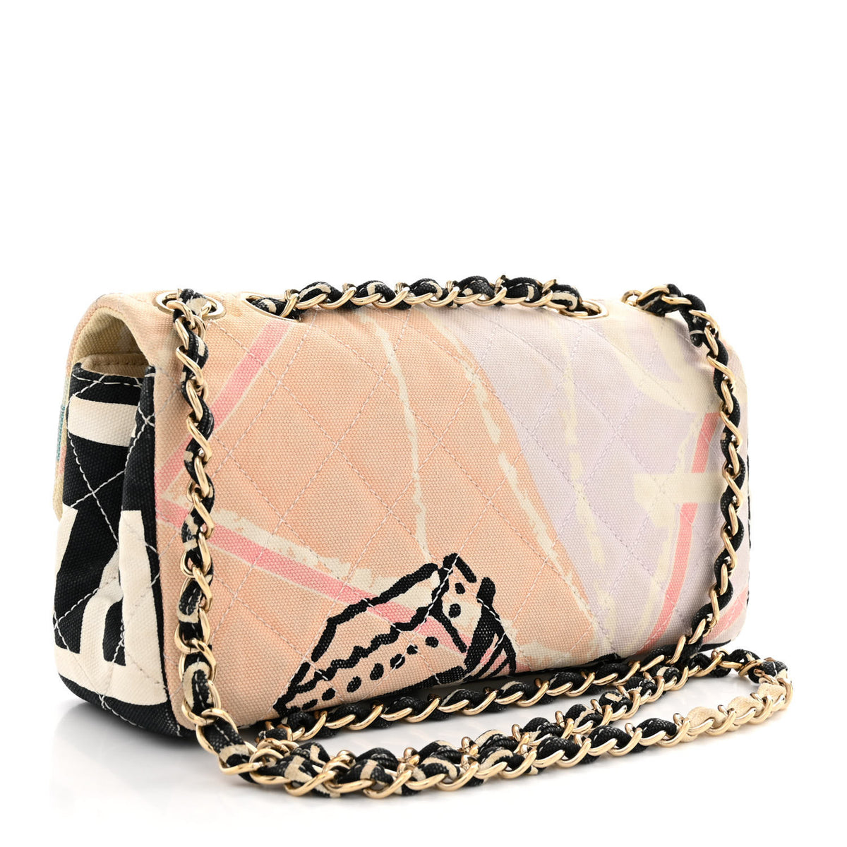 Canvas Small Printed Eiffel Tower Flap Bag Beige Multicolor