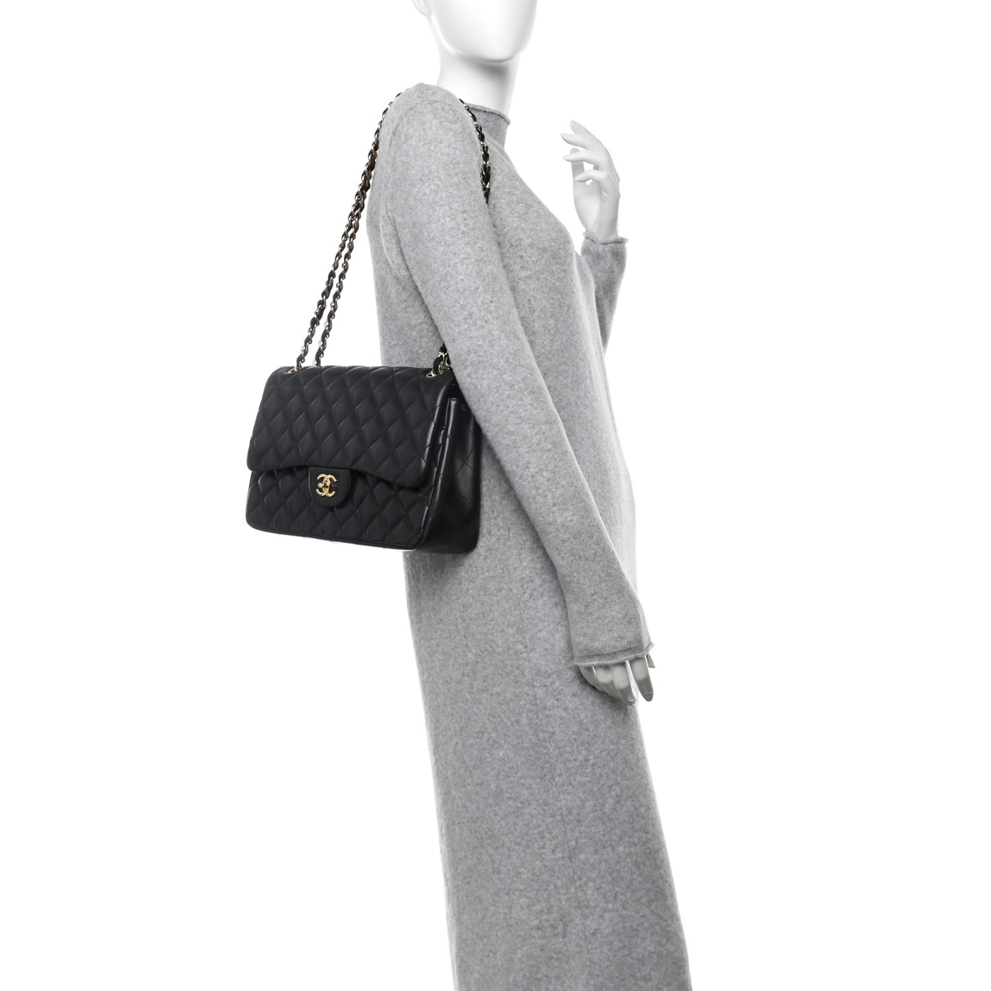 Lambskin Quilted Jumbo Double Flap Black