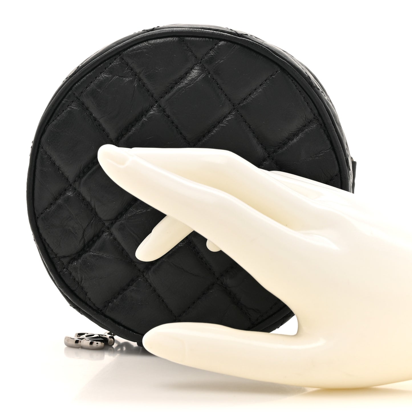 Aged Calfskin Quilted Belt Waist Bag  Black