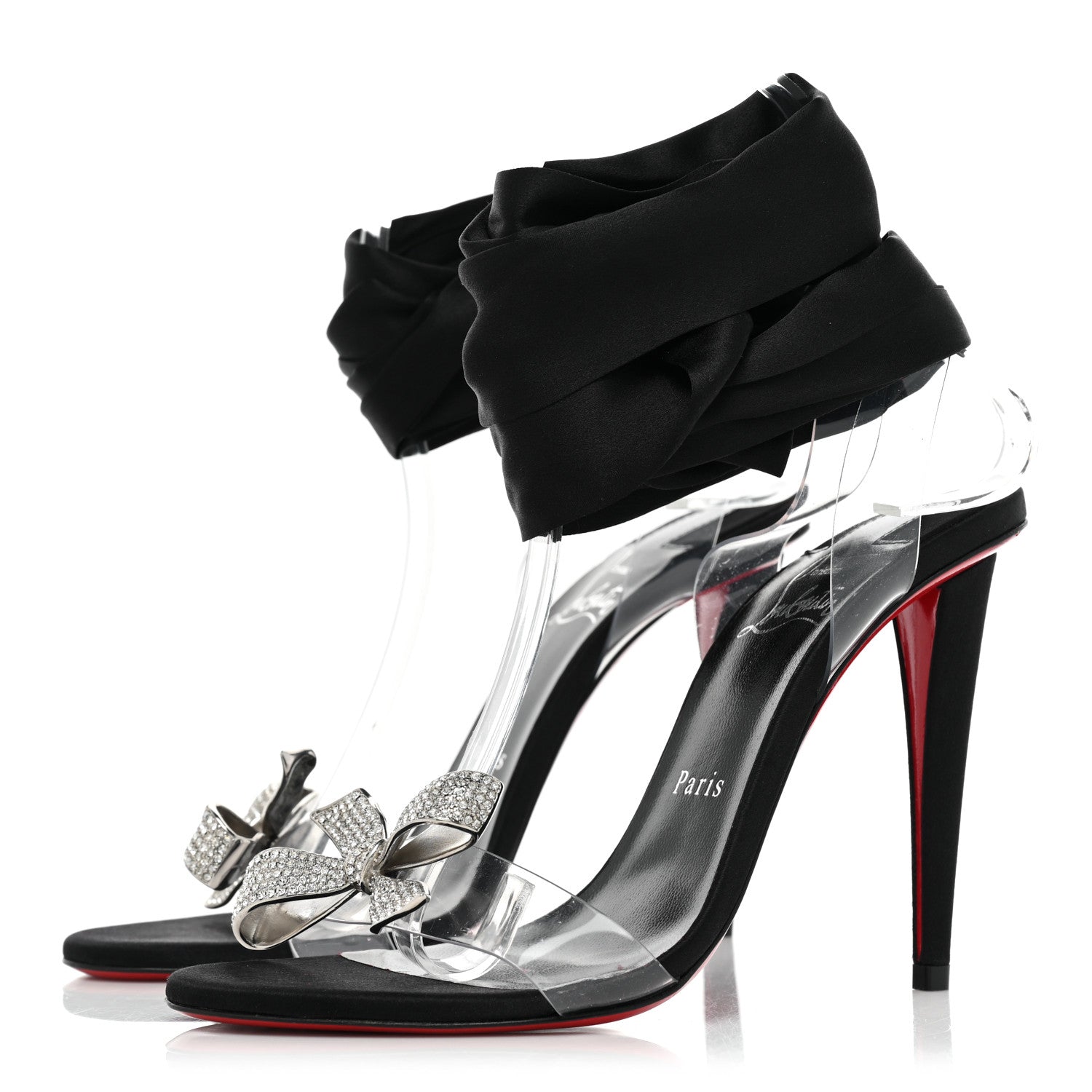 Christian Louboutin Satin Crystal PVC Astrinodo 100 Sandals 37 Black 3 of 10