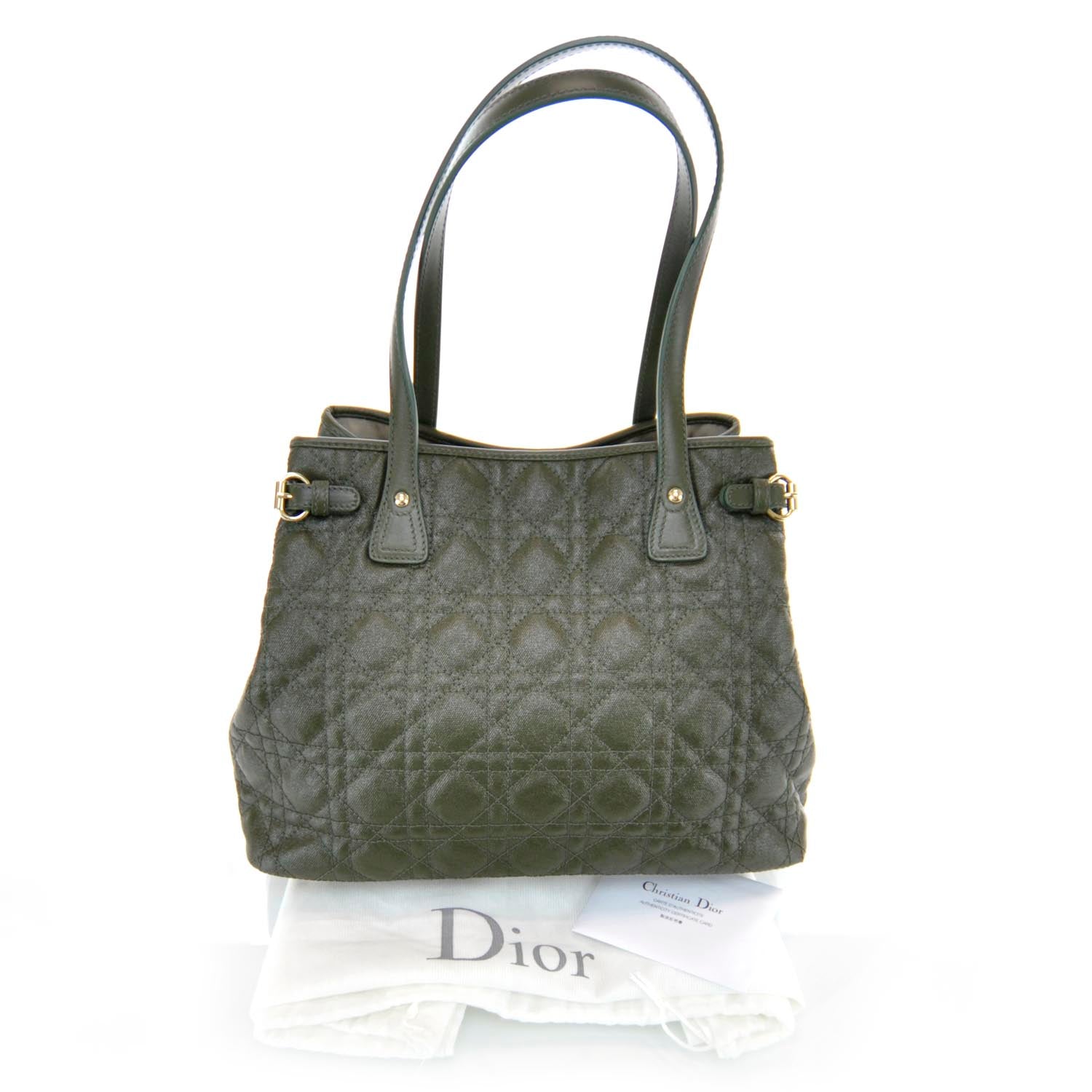 Christian Dior Coated Canvas Cannage Small Panarea Tote Olive 3 of 9