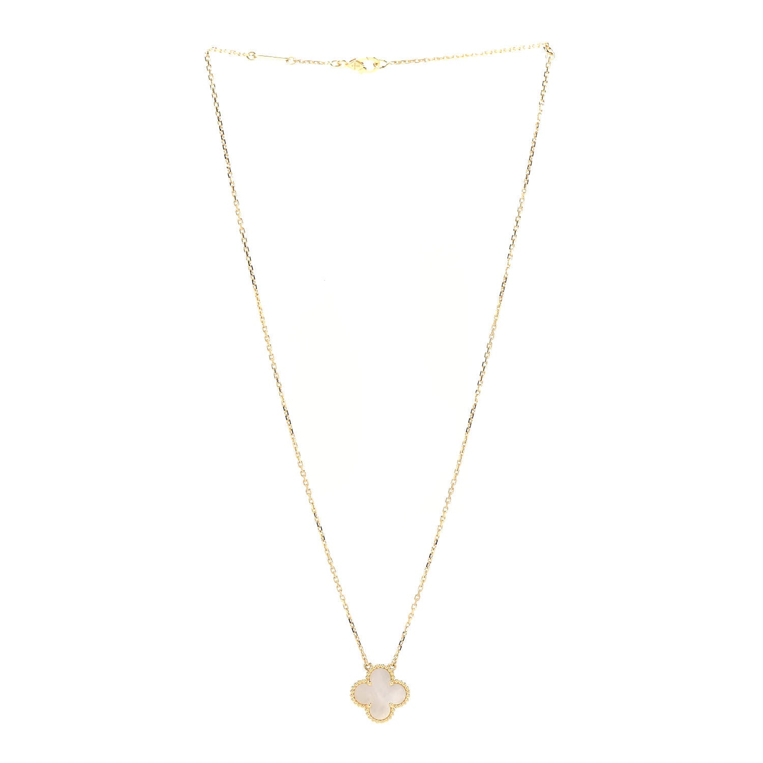 Van Cleef & Arpels 18K Yellow Gold Mother of Pearl Vintage Alhambra Pendant Necklace 3 of 6