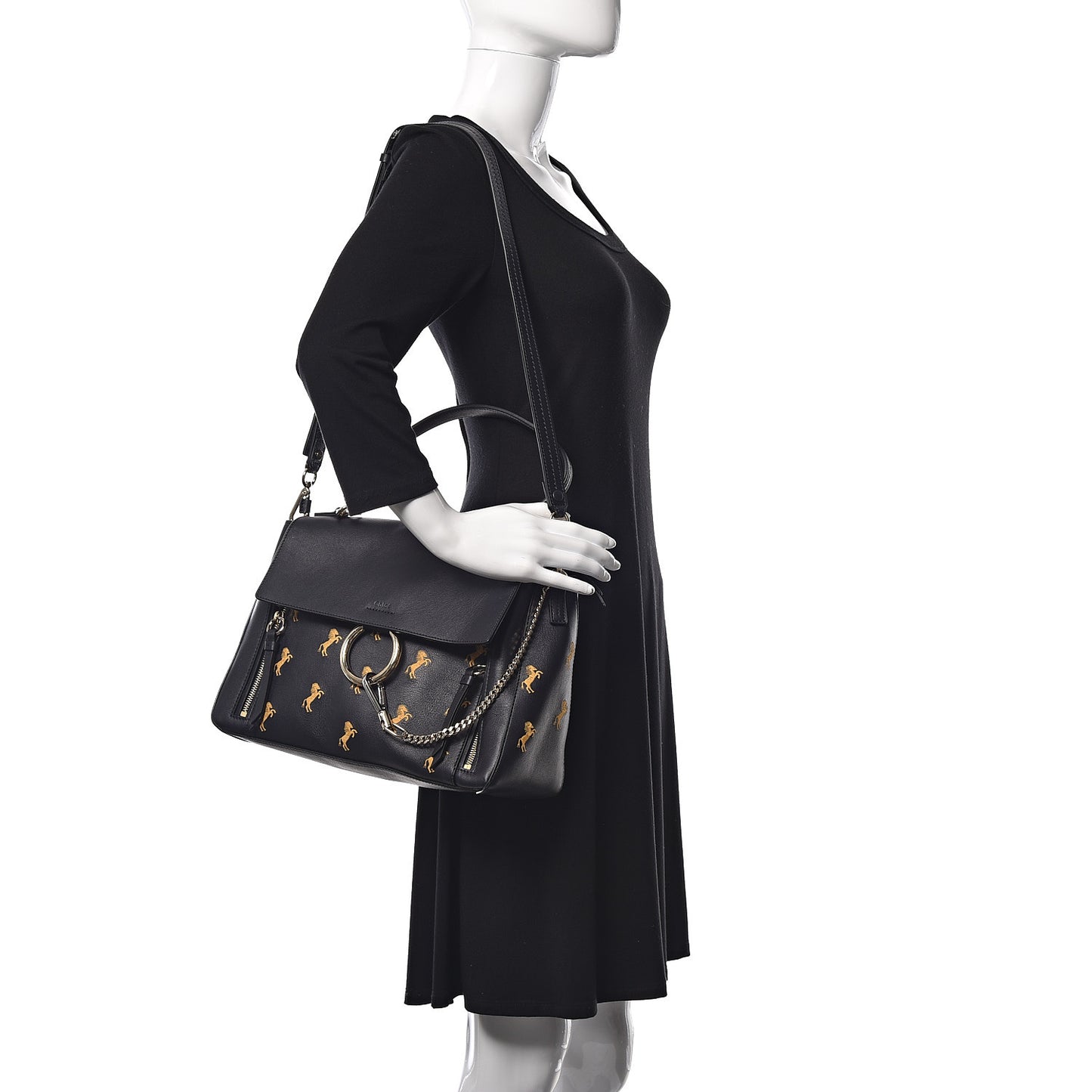 Smooth Calfskin Little Horses Embroidered Medium Faye Day Shoulder Bag Full Blue