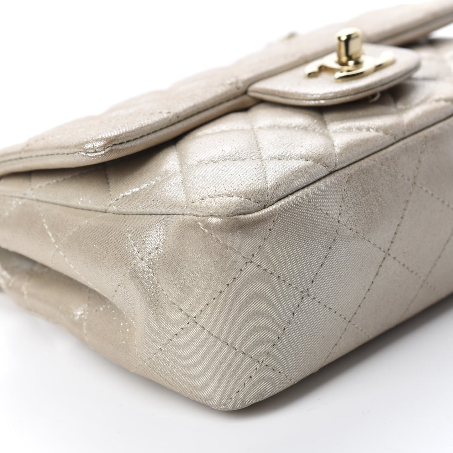 Iridescent Calfskin Quilted Mini Rectangular Flap Light Gold