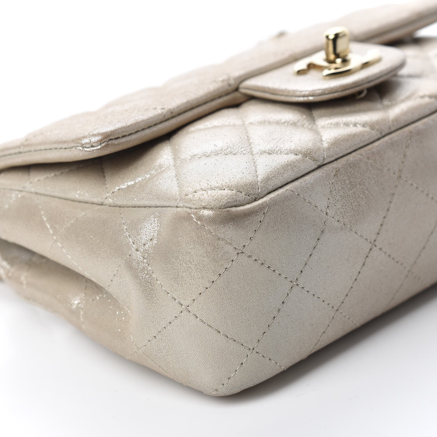 Chanel Iridescent Calfskin Quilted Mini Rectangular Flap Light Gold 6 of 11