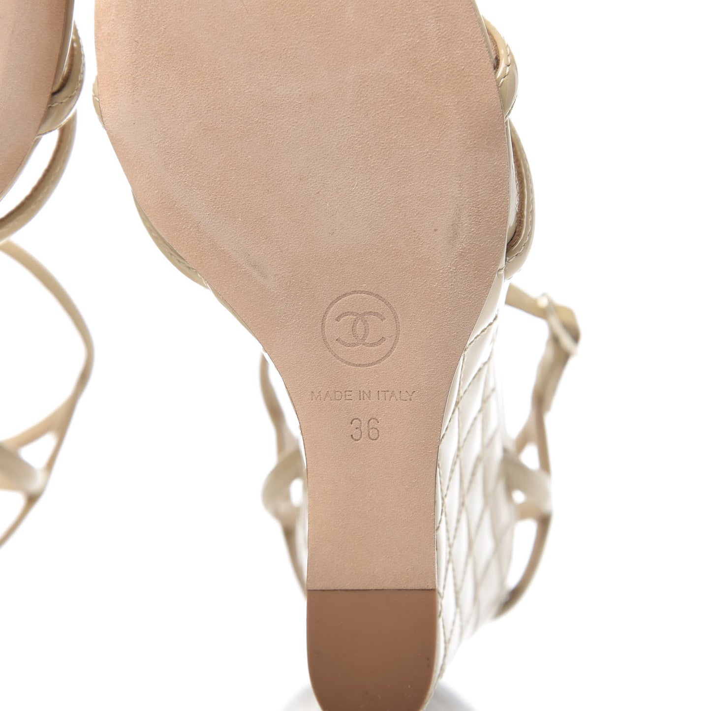 Patent Quilted Wedge Sandals 36 Beige