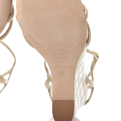 Chanel Patent Quilted Wedge Sandals 36 Beige 6 of 10