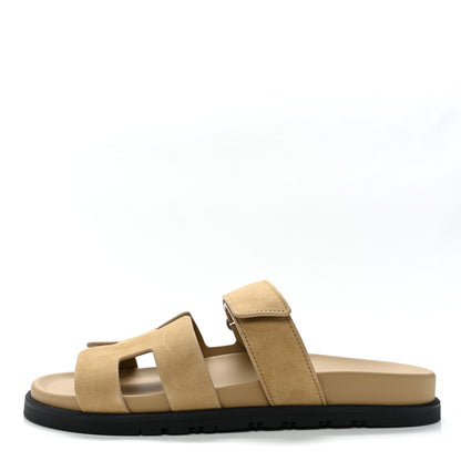 Hermes Suede Goatskin Womens Chypre Sandals 39 Beige Lin 1 of 10
