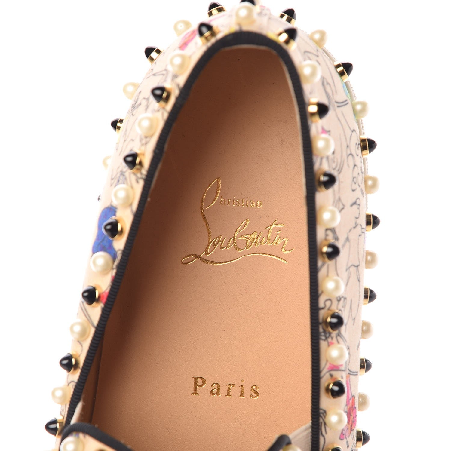 Christian Louboutin Canvas Beaded Printed Boat Flats 41 8 of 9