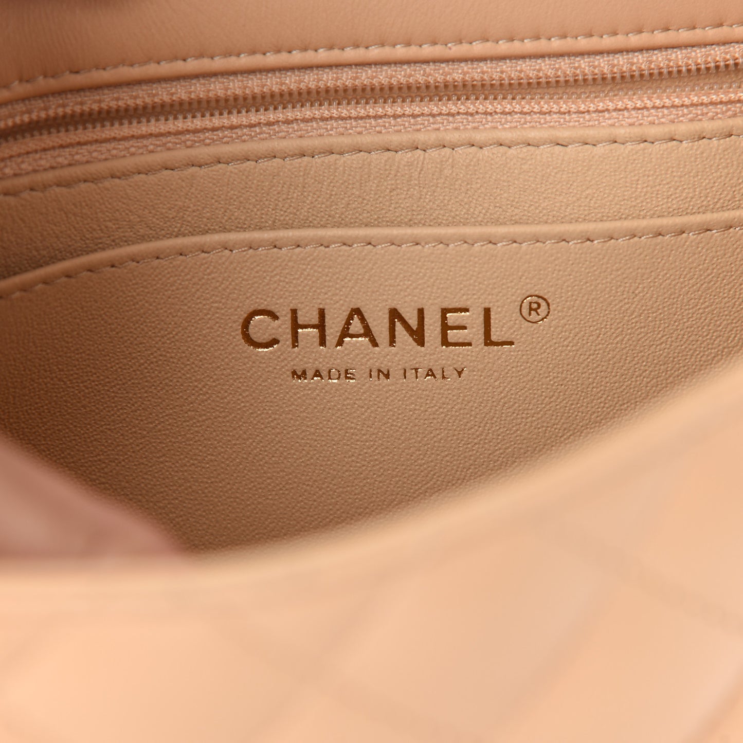 Lambskin Quilted Mini Square Flap Beige