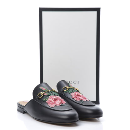 Gucci Calfskin Flower Embroidered Princetown Slippers 41 Black 9 of 10