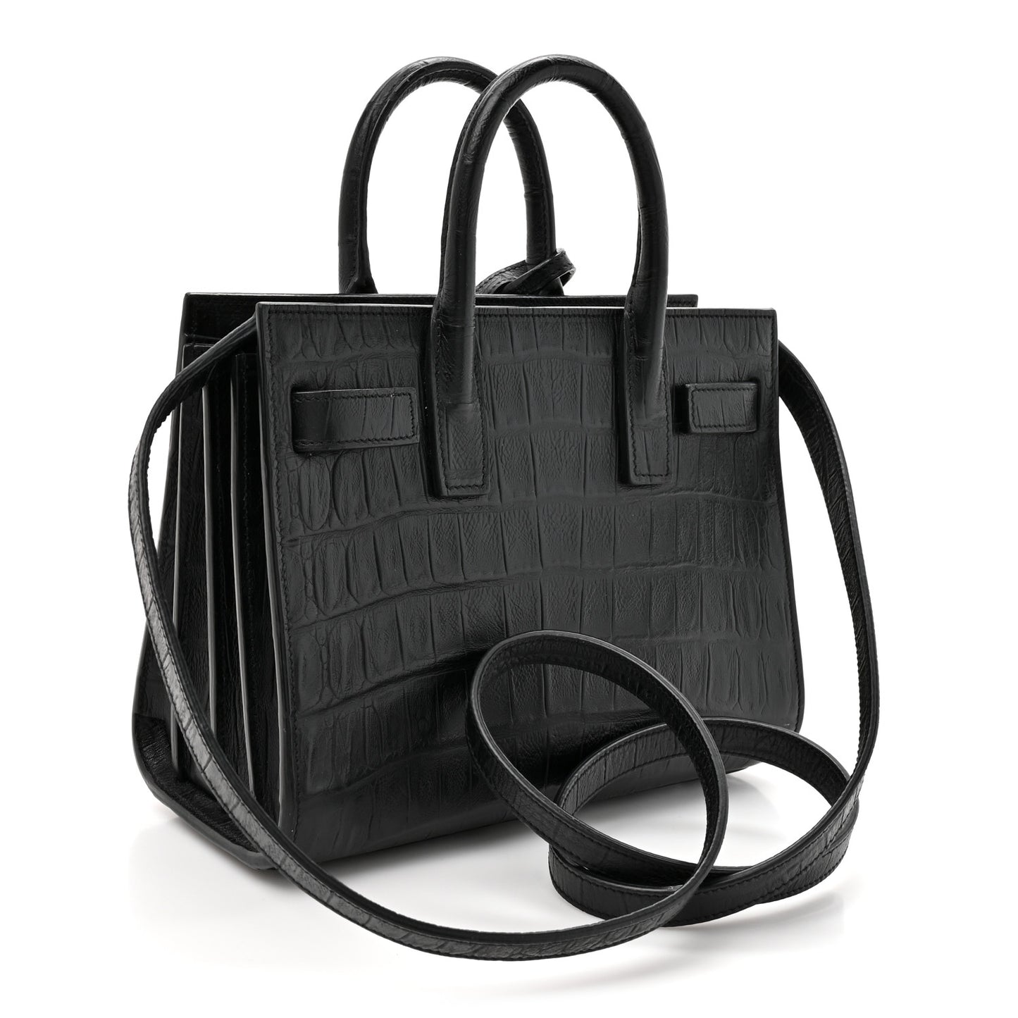 Calfskin Crocodile Embossed Nano Sac De Jour Black