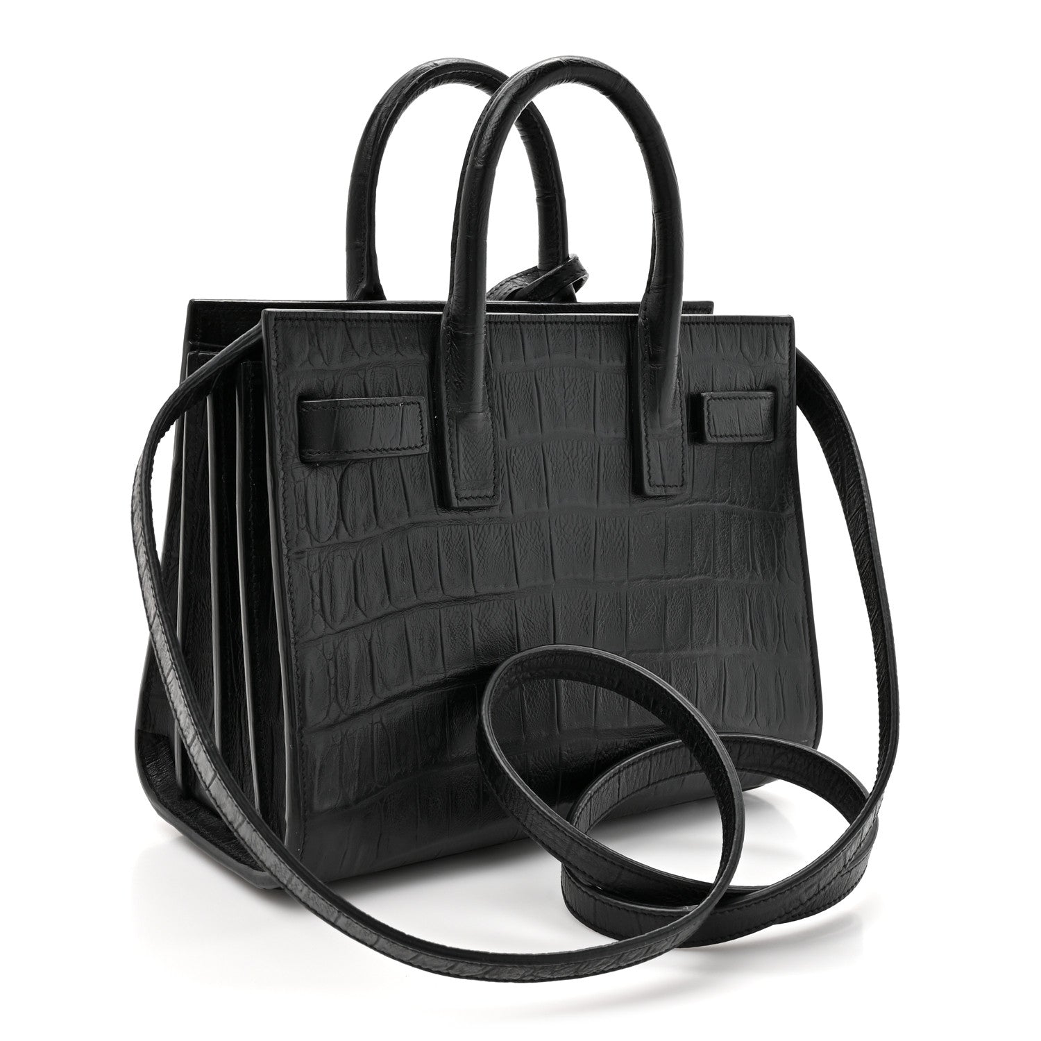 Saint Laurent Calfskin Crocodile Embossed Nano Sac De Jour Black 3 of 13