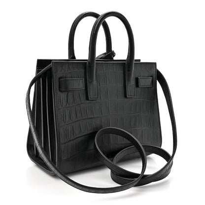 Saint Laurent Calfskin Crocodile Embossed Nano Sac De Jour Black 3 of 13