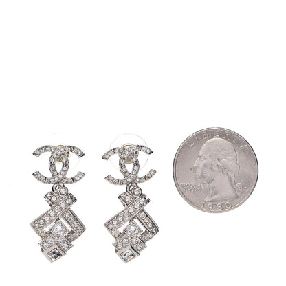 Chanel Crystal CC Drop Earrings Silver 2 of 5