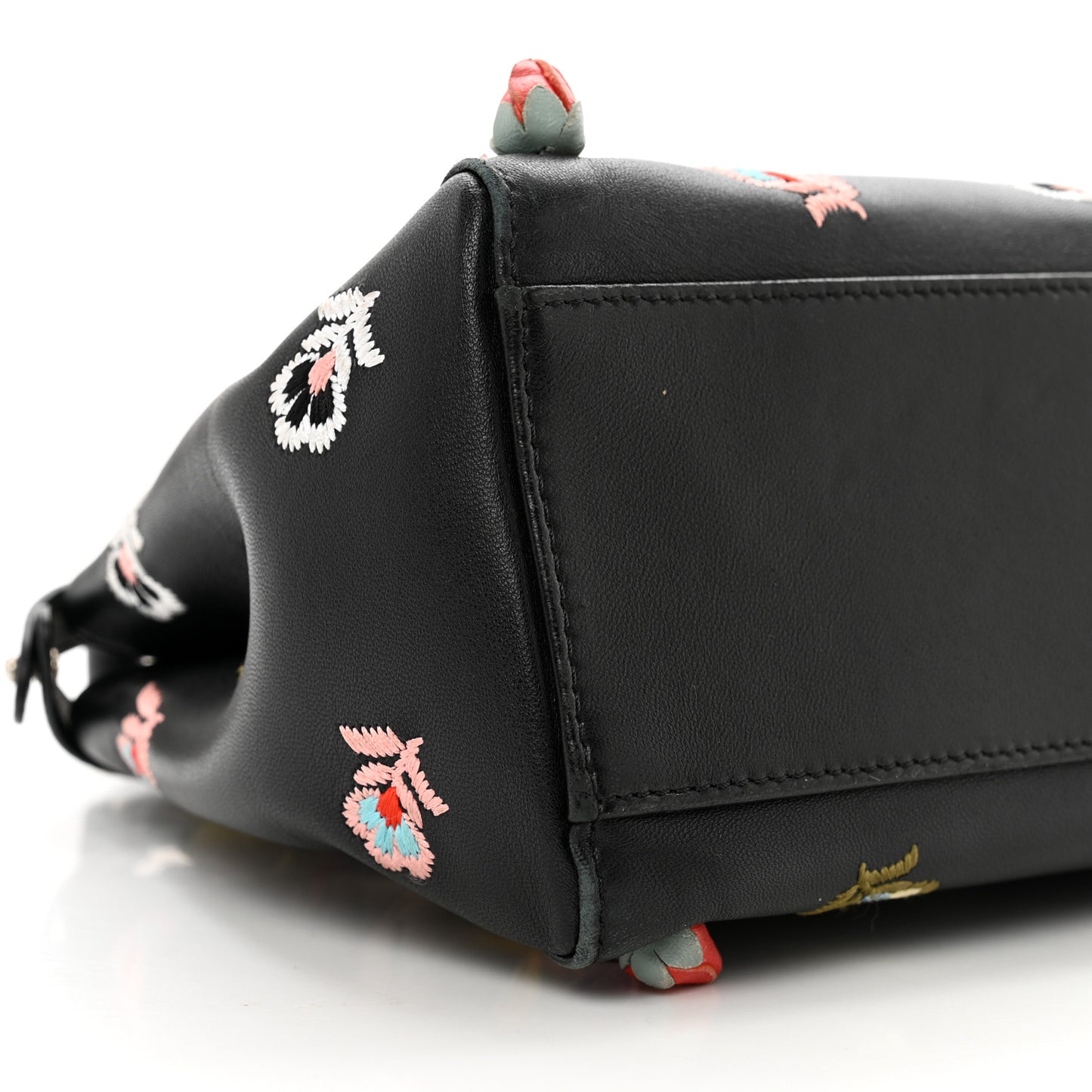 Nappa Rosebud Embroidered Mini Peekaboo Iconic Satchel Black Multicolor