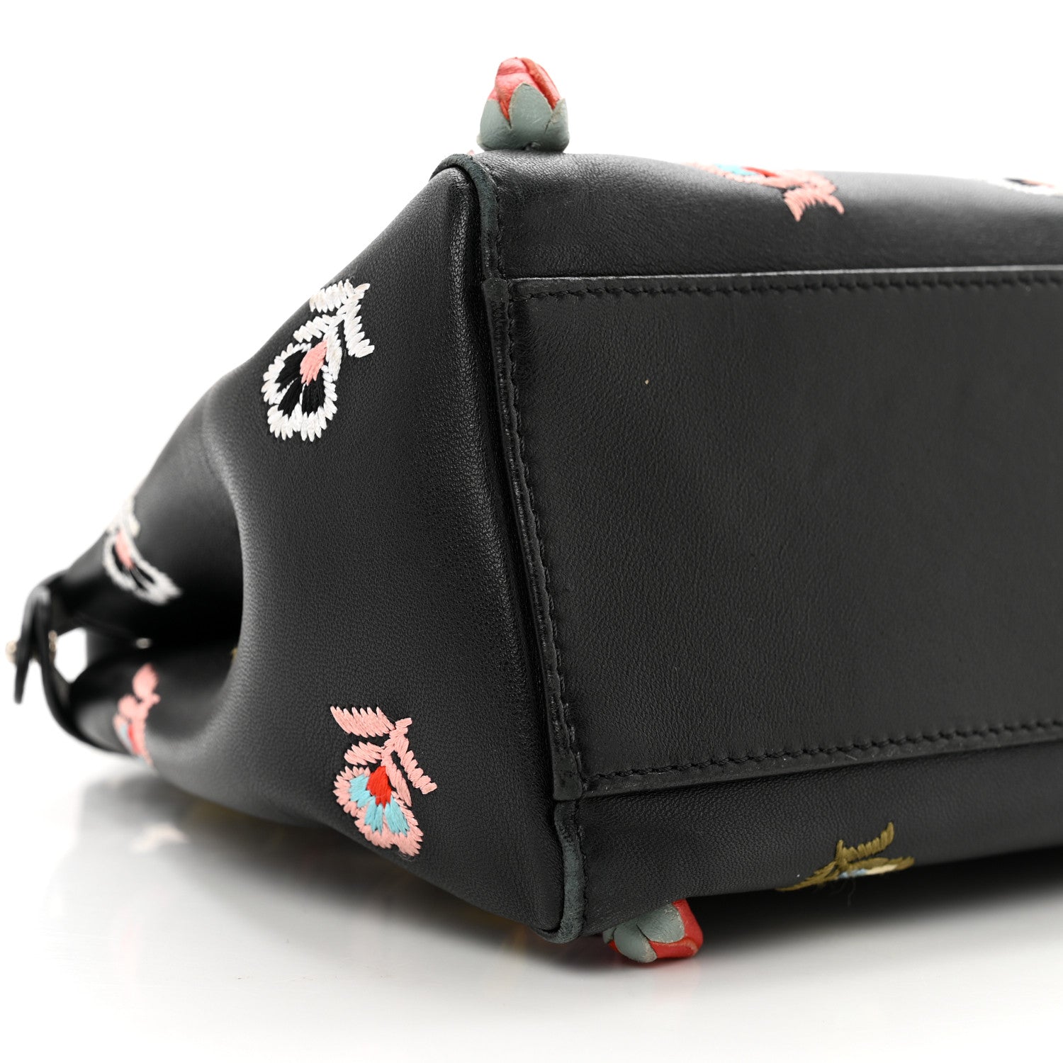 Fendi Nappa Rosebud Embroidered Mini Peekaboo Iconic Satchel Black Multicolor 8 of 12