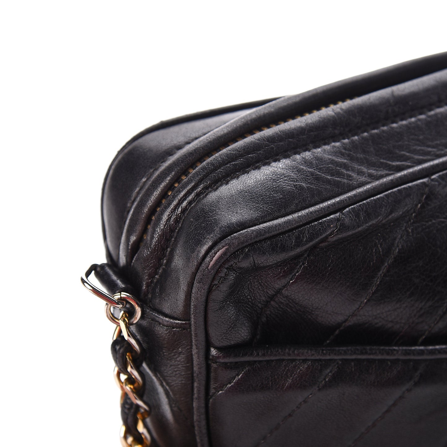 Lambskin Chevron Quilted Tassel Camera Case Black