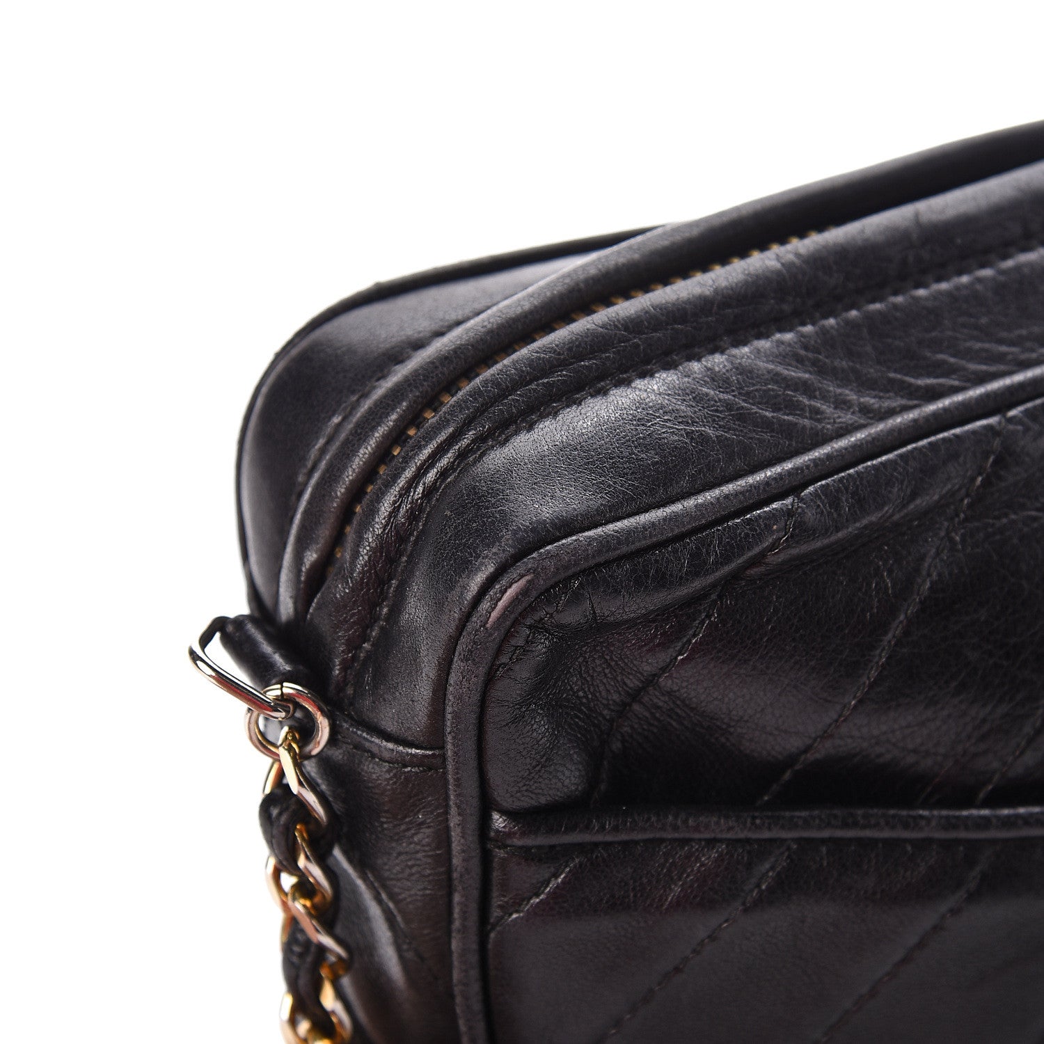 Chanel Lambskin Chevron Quilted Tassel Camera Case Black 16 of 17