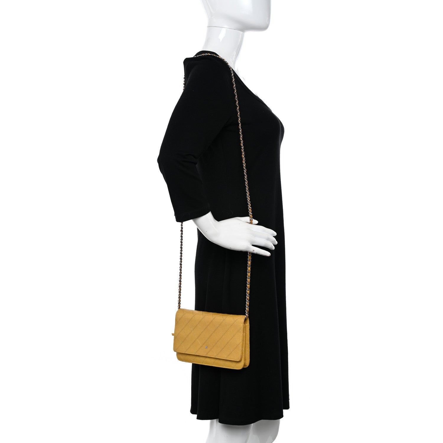 Chanel Caviar Quilted Wallet on Chain WOC Yellow 2 of 13