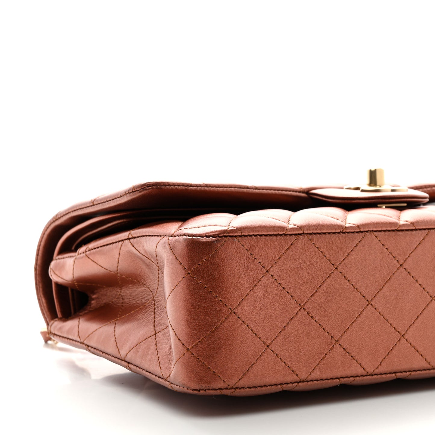 Metallic Lambskin Quilted Medium Double Flap Bronze