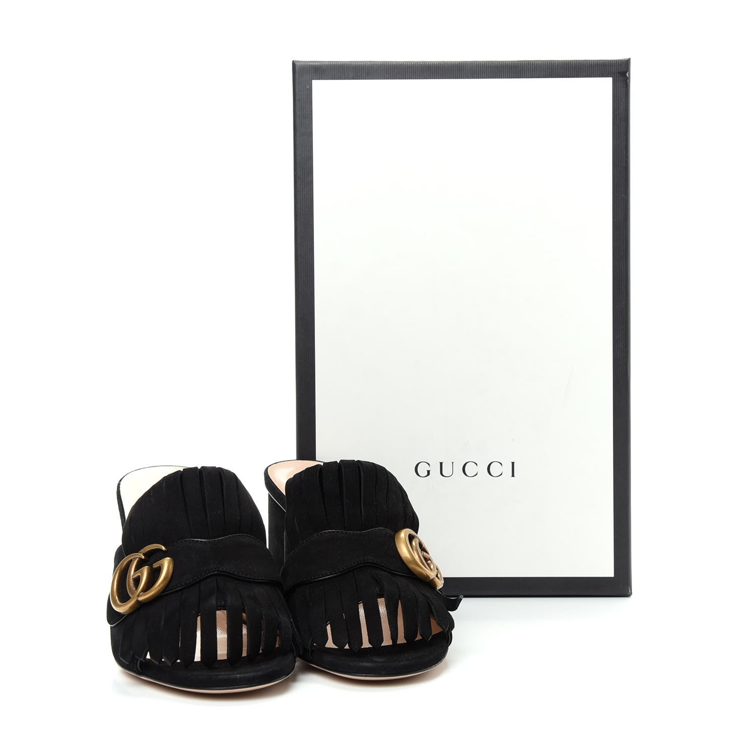 Gucci Kid Scamosciato GG Marmont Fringe 75mm Slide Sandals 37 Black 10 of 10