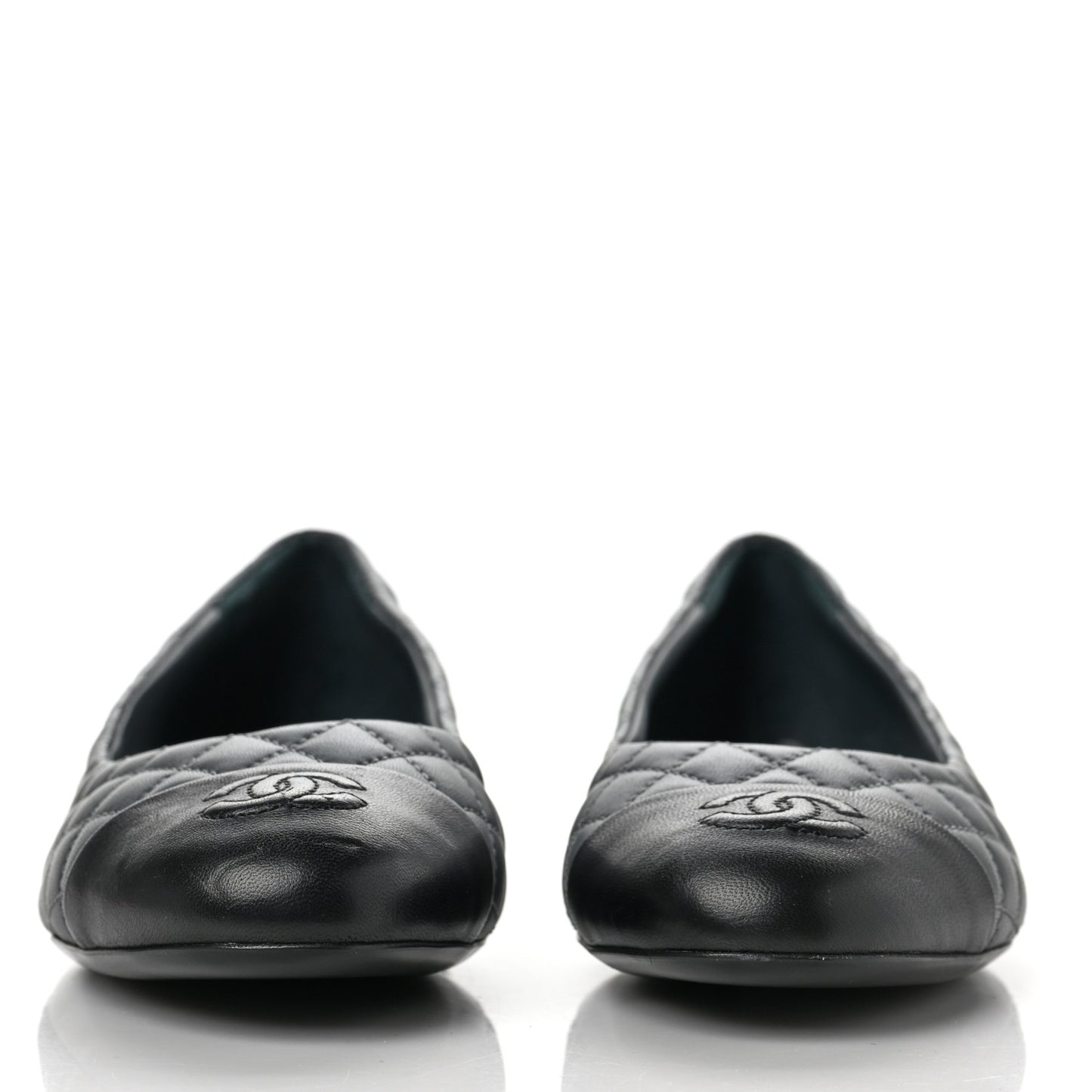 Lambskin Quilted Cap Toe Ballerina Flats 40 Charcoal Black